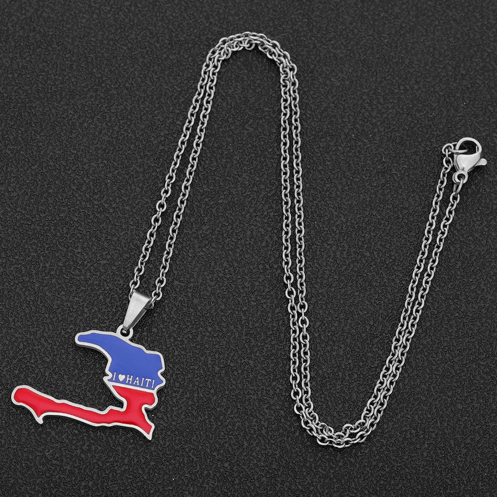 Fashion Best-selling Stainless Steel Enamel Haiti Necklace Unisex Geometric Titanium Steel Pendant Couple Necklaces