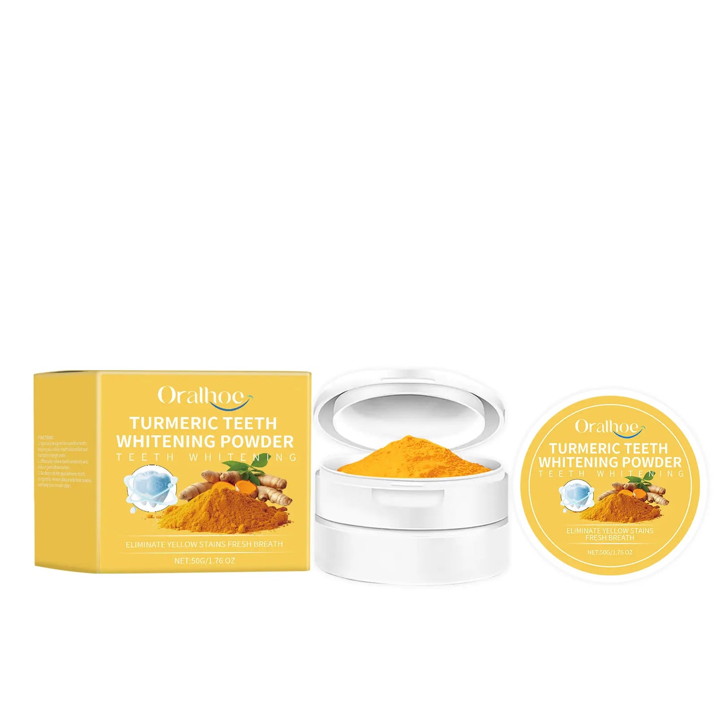 Oralhoe 50g Turmeric Teeth Cleaning Powder Remove Stain Tartar Brighten Yellow Teeth Fresh Breath Teeth Whitening Toothpaste